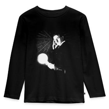 Nikola Tesla with light bulb and Tesla coil - Kids' Premium Longsleeve Shirt - black - Front - AI Model Kid Male (0cm)