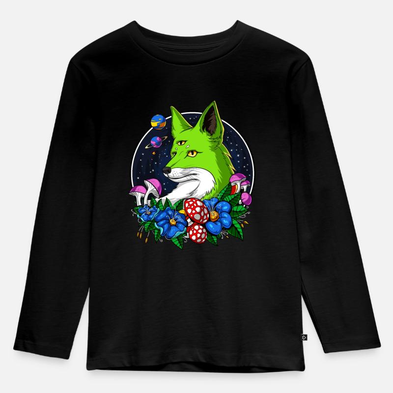 Fox Alien Space UFO Tier des dritten Auges - Kinder Premium Bio Langarmshirt - Schwarz