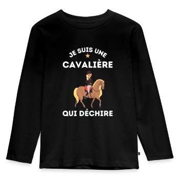 Cadeau Une cavalière équitation cheval qui déchire - T-shirt manches longues Premium Enfant - noir - Devant - AI Model Kid Male (0cm)