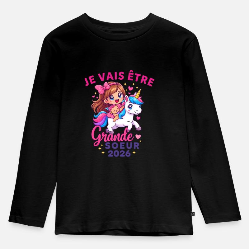 Ich werde stolze Schwester 2026 Einhorn - Kinder Premium Bio Langarmshirt - Schwarz