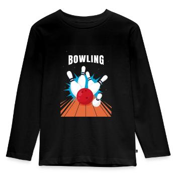 Bowling - Kinder Premium Bio Langarmshirt - Schwarz - Vorne - AI Model Kid Male (0cm)