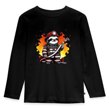Pompier paresseux Pompier Pompiers Pompiers professionnels - T-shirt manches longues Premium Enfant - noir - Devant - AI Model Kid Male (0cm)