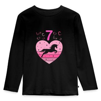 7ème anniversaire Fille Sept 7 ans Cheval Licorne - T-shirt manches longues Premium Enfant - noir - Devant - AI Model Kid Male (0cm)