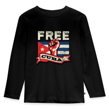 Patria Y Vida - Kuba Flagge Faust Free Kuba SOS - Kinder Premium Bio Langarmshirt - Schwarz - Vorne - AI Model Kid Male (0cm)