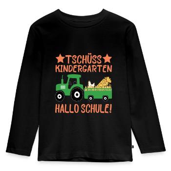 Erstklässler Tschüss Kindergarten Hallo Schule - Kinder Premium Bio Langarmshirt - Schwarz - Vorne - AI Model Kid Male (0cm)