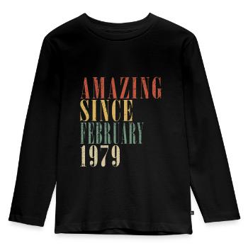 February 1979 Birthday February 1979 February - Kids' Premium Longsleeve Shirt - black - Front - AI Model Kid Male (0cm)
