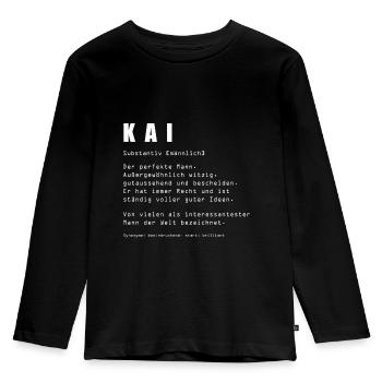 Kai Name Design - Kinder Premium Bio Langarmshirt - Schwarz - Vorne - AI Model Kid Male (0cm)