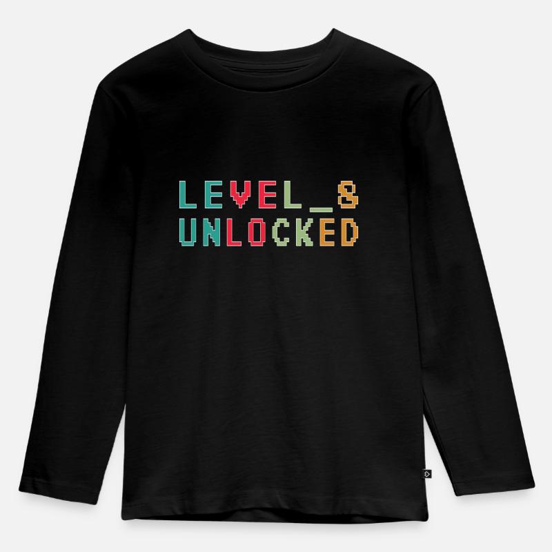 Level 8 Unlocked Zocker 8 Geburtstag Geschenk - Kinder Premium Bio Langarmshirt - Schwarz
