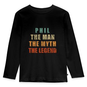 Phil Name Spruch Geschenk. Der Mann. Der Mythos. - Kinder Premium Bio Langarmshirt - Schwarz - Vorne - AI Model Kid Male (0cm)