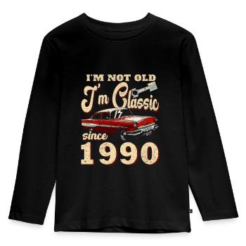 Oldtimer 1990 Jahrgang 1990 Geburtstag 1990 - Kinder Premium Bio Langarmshirt - Schwarz - Vorne - AI Model Kid Male (0cm)