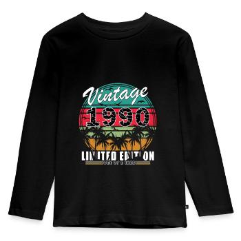 1990 - Baujahr 1990 - Jahrgang 1990 - Kinder Premium Bio Langarmshirt - Schwarz - Vorne - AI Model Kid Male (0cm)