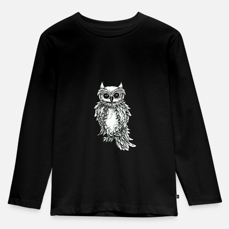 Eule - Kinder Premium Bio Langarmshirt - Schwarz