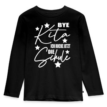 Bye Kita Ich rocke Jetzt die Schule - Kinder Premium Bio Langarmshirt - Schwarz - Vorne - AI Model Kid Male (0cm)