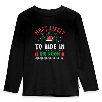Most Likely To Hide In His Room - Weihnachten - Kinder Premium Bio Langarmshirt - Schwarz - Vorne - AI Model Kid Male (0cm)