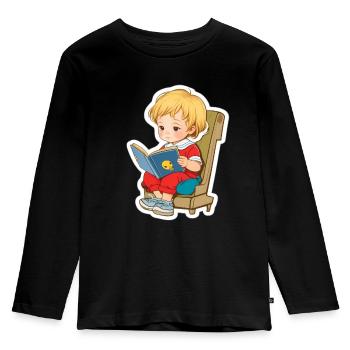 Rat de bibliothèque, Retour à l’école - T-shirt manches longues Premium Enfant - noir - Devant - AI Model Kid Male (0cm)