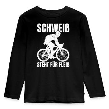 Lustiger Radfahrer Spruch Schweiß Fleiß Fahrrad - Kinder Premium Bio Langarmshirt - Schwarz - Vorne - AI Model Kid Male (0cm)
