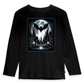Fledermaus, Halloween, Vollmond - Kinder Premium Bio Langarmshirt - Schwarz - Vorne - AI Model Kid Male (0cm)