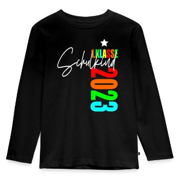 Schulkind 2023 1. Klasse - Kinder Premium Bio Langarmshirt - Schwarz - Vorne - AI Model Kid Male (0cm)