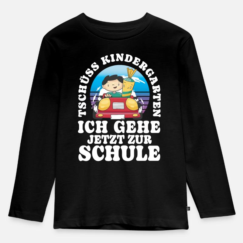 Einschulung Tschüss Kindergarten - Kinder Premium Bio Langarmshirt - Schwarz