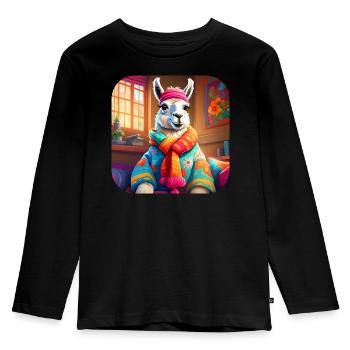Lama d’hiver frais et confortable - T-shirt manches longues Premium Enfant - noir - Devant - AI Model Kid Male (0cm)