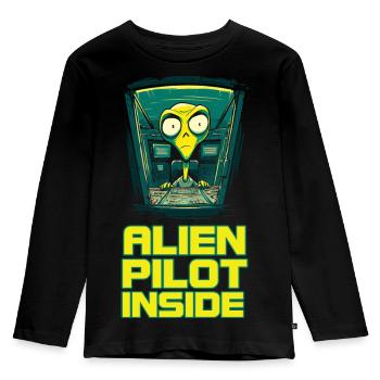 Alien on Board - Kinder Premium Bio Langarmshirt - Schwarz - Vorne - AI Model Kid Male (0cm)