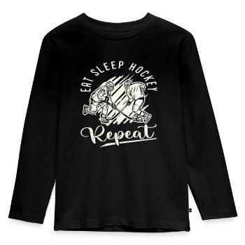 Eishockey Hockey Sport Eat Sleep Hockey Repeat - Kinder Premium Bio Langarmshirt - Schwarz - Vorne - AI Model Kid Male (0cm)