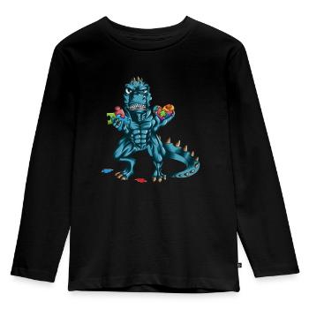 Autisme Sensibilisation Dino T Rex Puzzle - T-shirt manches longues Premium Enfant - noir - Devant - AI Model Kid Male (0cm)