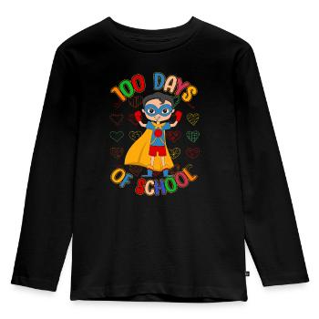 Élève héros 100e jour 100 jours d’école - T-shirt manches longues Premium Enfant - noir - Devant - AI Model Kid Male (0cm)