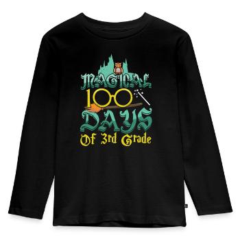 Eule 3. Klasse 100. Tag Magische 100 Tage Schule - Kinder Premium Bio Langarmshirt - Schwarz - Vorne - AI Model Kid Male (0cm)