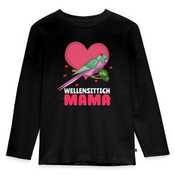 Wellensittich Mama Liebevolle Papageienfreunde - Kinder Premium Bio Langarmshirt - Schwarz - Vorne - AI Model Kid Male (0cm)