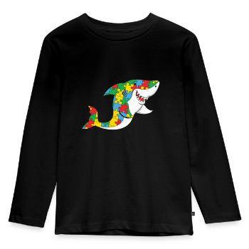 Autismus Bunter Hai Puzzle Design - Kinder Premium Bio Langarmshirt - Schwarz - Vorne - AI Model Kid Male (0cm)