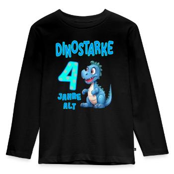 4 Jahre alt Kindergeburtstag 4. Geburtstag Dino - Kinder Premium Bio Langarmshirt - Schwarz - Vorne - AI Model Kid Male (0cm)