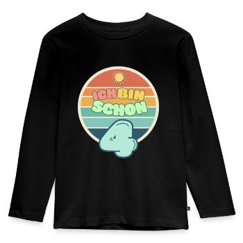 Sonniger Geburtstag – Ich bin schon 4! - Kinder Premium Bio Langarmshirt - Schwarz - Vorne - AI Model Kid Male (0cm)