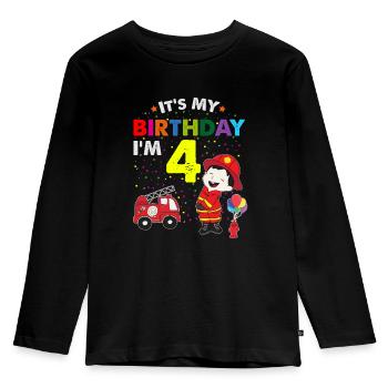 Firefighters birthday kids T-shirt 4 years boy - Kids' Premium Longsleeve Shirt - black - Front - AI Model Kid Male (0cm)