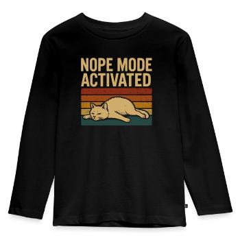 Nope Mode Activated – Funny Lazy Cat Retro - Kids' Premium Longsleeve Shirt - black - Front - AI Model Kid Male (0cm)