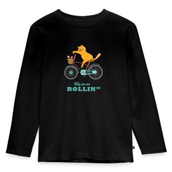 Lustige Katze - Kinder Premium Bio Langarmshirt - Schwarz - Vorne - AI Model Kid Male (0cm)