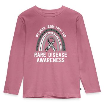 Wir tragen Zebra Print Rare Disease Awareness EDS - Kinder Premium Bio Langarmshirt - Mauve - Vorne - AI Model Kid Female (0cm)