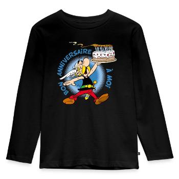 Asterix & Obelix Asterix Geburtstagstorte Design - Kinder Premium Bio Langarmshirt - Schwarz - Vorne - AI Model Kid Male (0cm)