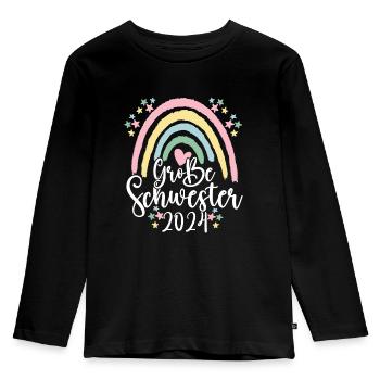 Große Schwester 2024 Regenbogen Baby Verkündung - Kinder Premium Bio Langarmshirt - Schwarz - Vorne - AI Model Kid Male (0cm)