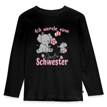 Große Schwester 2024 Elefanten - Kinder Premium Bio Langarmshirt - Schwarz - Vorne - AI Model Kid Male (0cm)