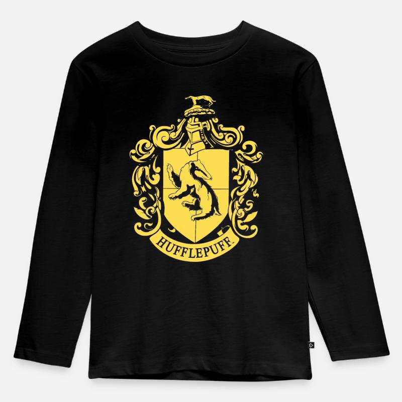 Harry Potter Hufflepuff Wappen - Kinder Premium Bio Langarmshirt - Schwarz