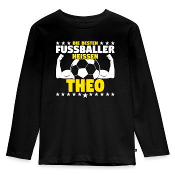 Theo - Die Besten Fußballer heißen Theo - Kinder Premium Bio Langarmshirt - Schwarz - Vorne - AI Model Kid Male (0cm)