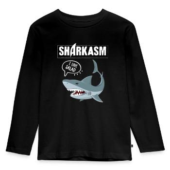 Sharkasm lustiges Sarkasmus und Hai Vegetarier - Kinder Premium Bio Langarmshirt - Schwarz - Vorne - AI Model Kid Male (0cm)