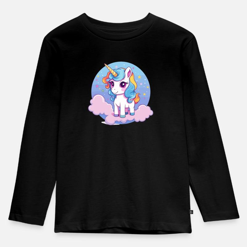 Einhorn - Kinder Premium Bio Langarmshirt - Schwarz