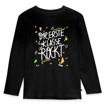 Erste Klasse Einschulung 2022 - Kinder Premium Bio Langarmshirt - Schwarz - Vorne - AI Model Kid Male (0cm)