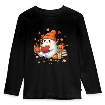 Niedlicher Geist, der Kaffee trinkt Buch - Kinder Premium Bio Langarmshirt - Schwarz - Vorne - AI Model Kid Male (0cm)
