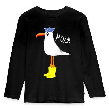 Moin Möwe Küste - Kinder Premium Bio Langarmshirt - Schwarz - Vorne - AI Model Kid Male (0cm)