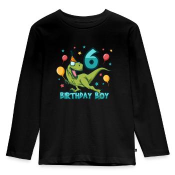 Dinosaur birthday party celebration 6 years - Kids' Premium Longsleeve Shirt - black - Front - AI Model Kid Male (0cm)