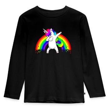 Dabbing Unicorn Regenbogen Dab Dance Einhorn Kind - Kinder Premium Bio Langarmshirt - Schwarz - Vorne - AI Model Kid Male (0cm)