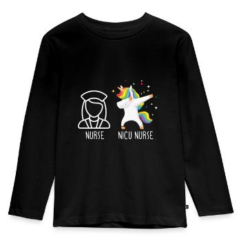 Krankenschwester Einhorn Krankenschwester - Kinder Premium Bio Langarmshirt - Schwarz - Vorne - AI Model Kid Male (0cm)